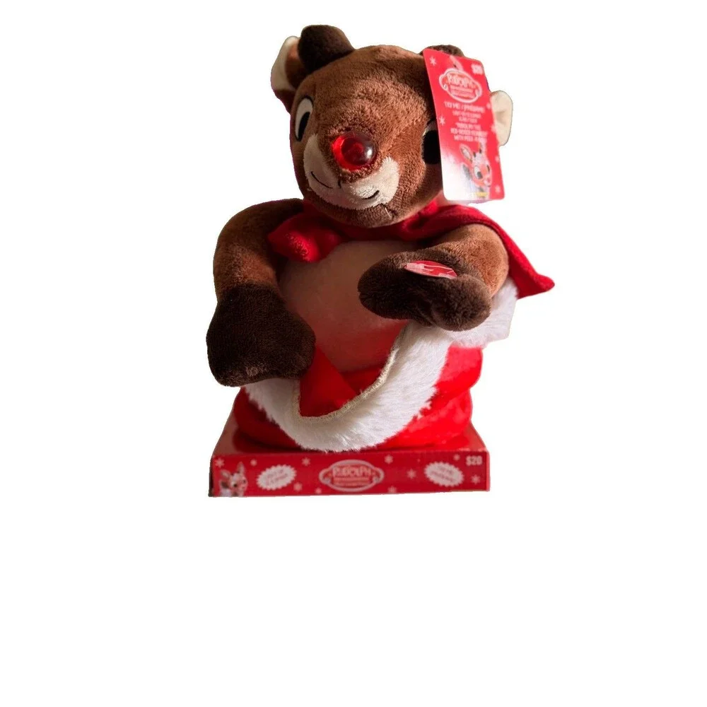 Rudolph In A Santa Sack  Plays Sayings Peekaboo With You Christmas  Nose Glows